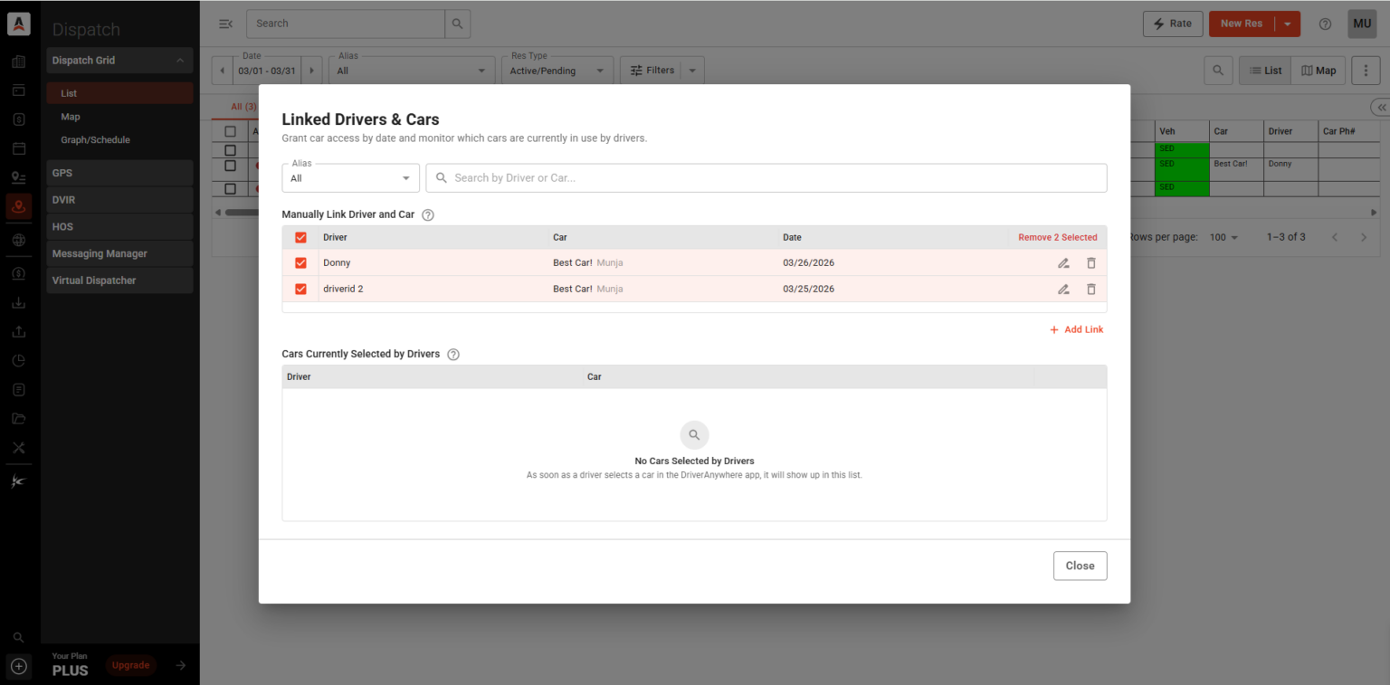 Link Drivers and Cars modal in New Dispatch